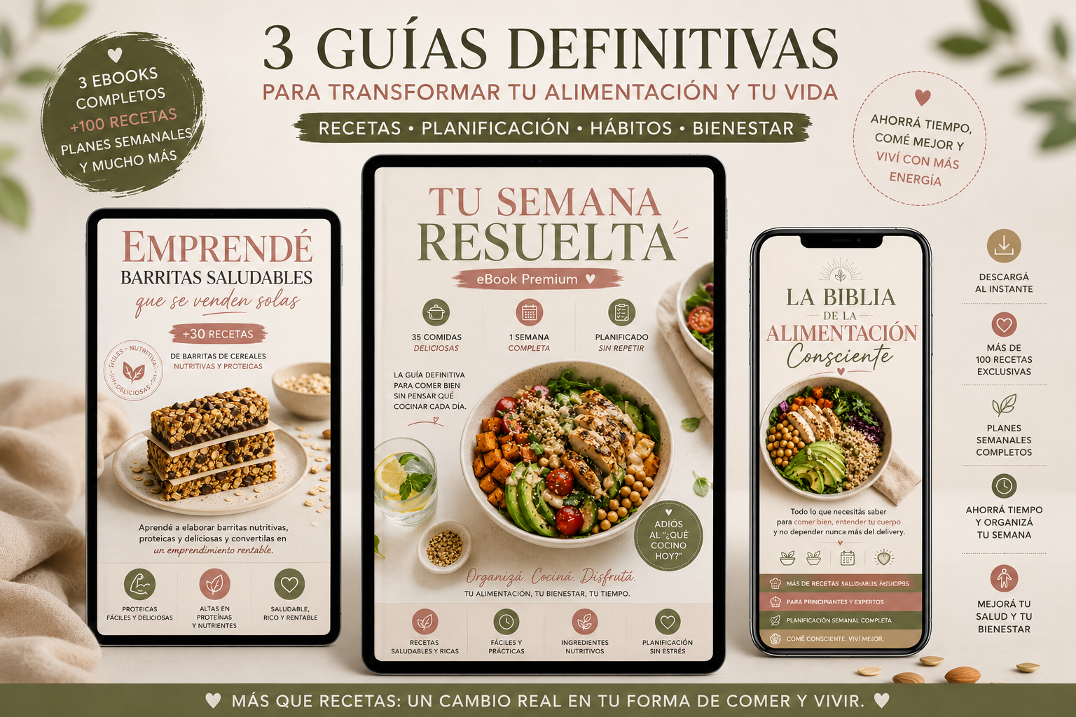 PACK Alimentación Consciente 🥑 eBooks Premium 150 Recetas + Planificación Para Comer Rico, Sano y Sin Estrés.